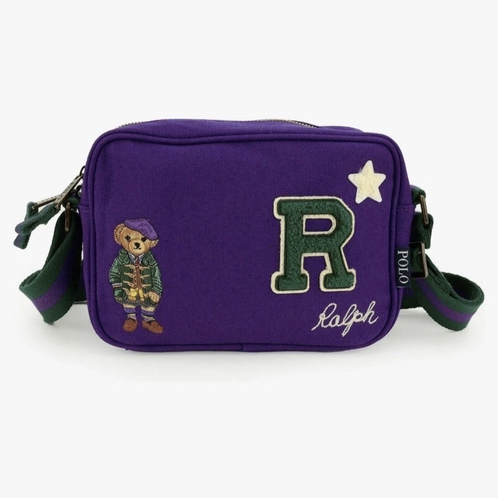 🆕 Polo by Ralph Lauren Purple Canvas Crossbody Bag Camera Bag w/Iconic Polo Bear